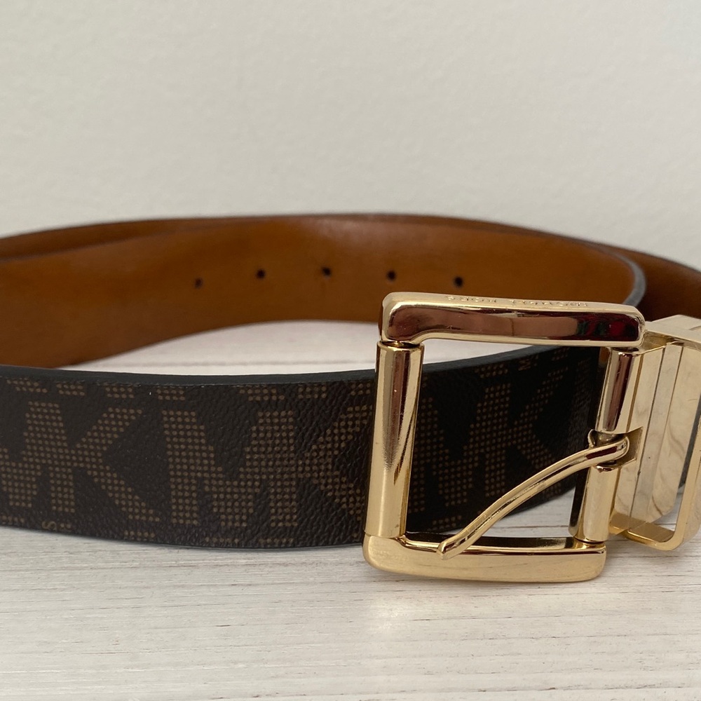 Michael Kors Brown Leather Belt with Gold Buckle